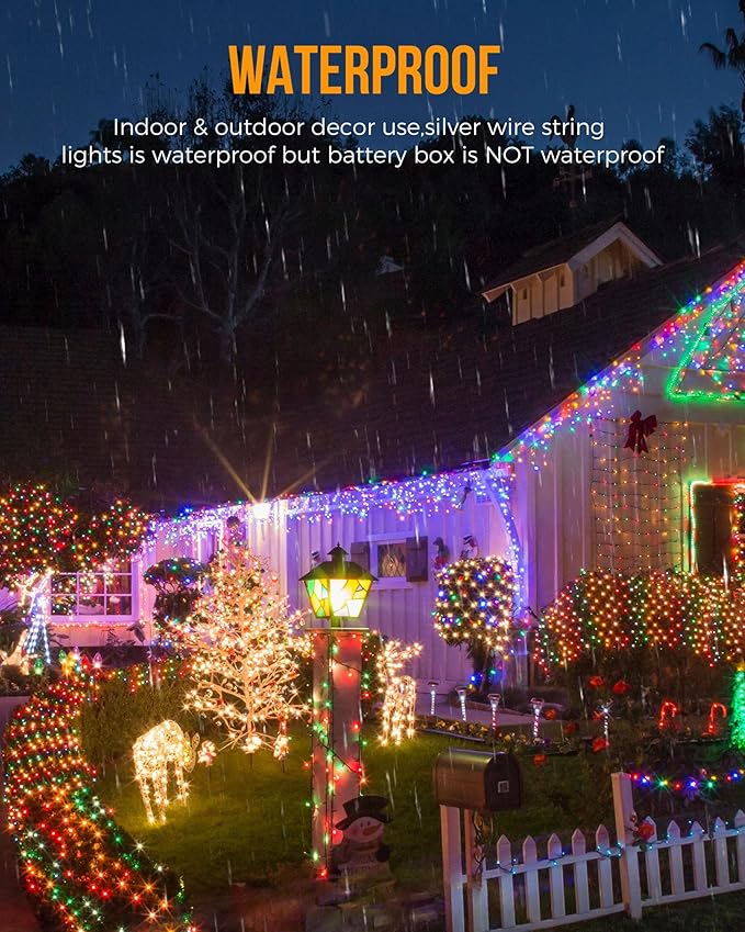2-Pack 120 LED Christmas Twinkle Lights, 10ft Waterproof for Yard