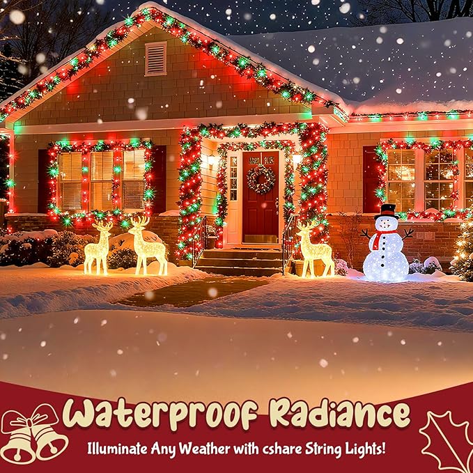 Red and Green Christmas Lights Outdoor Waterproof 9.8ft 30 LED, String Lights Battery Operated with Timer Clear Wire for Indoor & Outdoor Christmas Decorations Garland Party Garden
