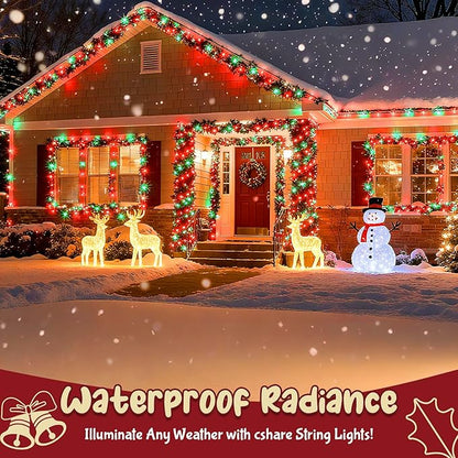 Red and Green Christmas Lights Outdoor Waterproof 9.8ft 30 LED, String Lights Battery Operated with Timer Clear Wire for Indoor & Outdoor Christmas Decorations Garland Party Garden