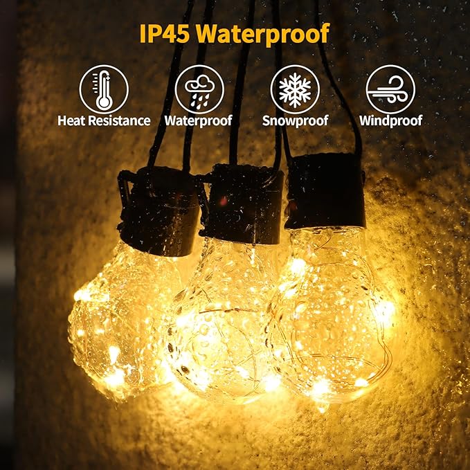 20 Hanging Bulb Battery Operated String Lights, 100 LED Vintage Battery Outdoor Lights for Patio, Waterproof Indoor Outdoor String Lights for Bedroom, Patio, Camping, Wedding, Party Decor
