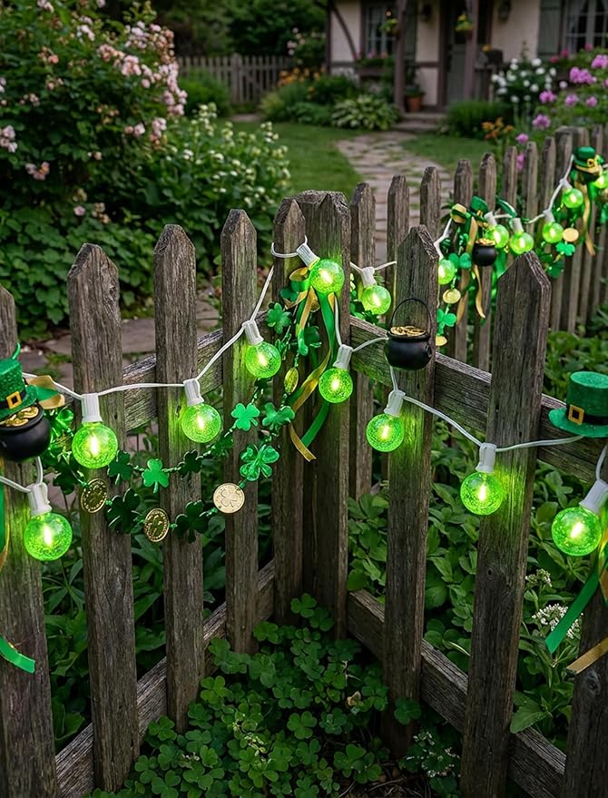 25Ft G40 LED Outdoor Globe String Lights, Outdoor St. Patrick's Day Decorations Lights with 27 Shatterproof Green Bulbs, Hanging Patio Light Waterproof for Irish-themed Party Backyard Garden Wedding