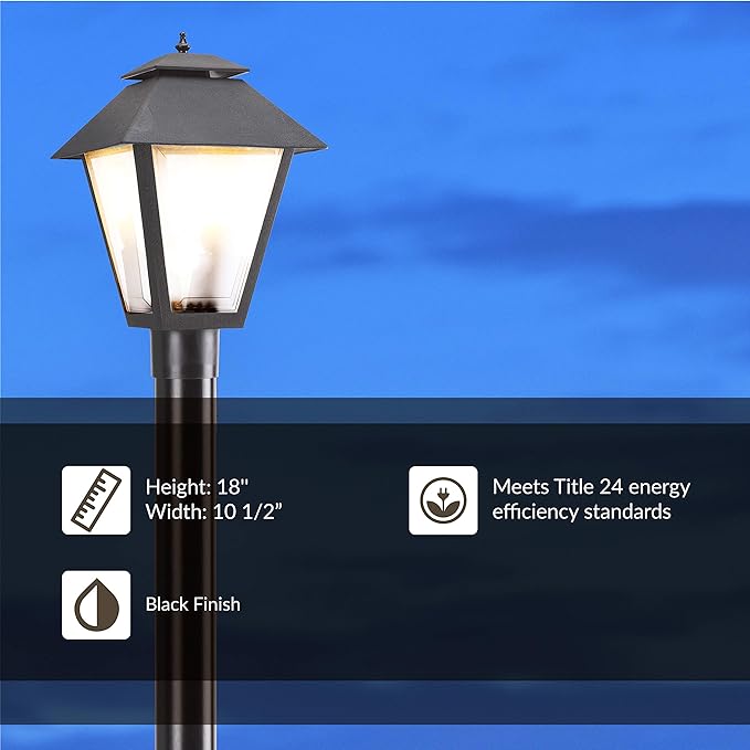 Generation Lighting 82065-12 Polycarbonate One-Light Outdoor Post Lantern Outside Lighting, Black Finish