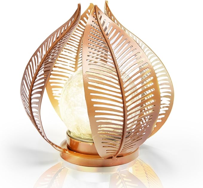 HPC Decor Solar Lights Outdoor Garden, Crackle Globe Glass,Metal Palm Leaf Solar Lights for Outside, Pathway Lights Waterproof LED Outdoor for Patio,Yard,Porch Decor,Gardening Gifts for Women/Mom.