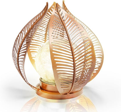 HPC Decor Solar Lights Outdoor Garden, Crackle Globe Glass,Metal Palm Leaf Solar Lights for Outside, Pathway Lights Waterproof LED Outdoor for Patio,Yard,Porch Decor,Gardening Gifts for Women/Mom.