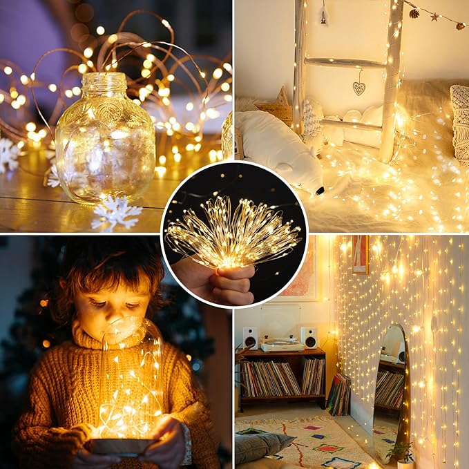 Mlambert 3 Pack 33FT Fairy Lights Battery Operated with Remote and Timer, Waterproof Dimmable 8 Modes 100 LEDs Twinkle Lights for Indoor Outdoor Decor