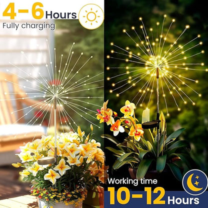 4 Pack Solar Firework Lights 200 LED Create Magical Nights, Waterproof Starburst Fairy Lights for Garden Yard Patio Christmas Romantic Wedding Party Decor(Warm White)