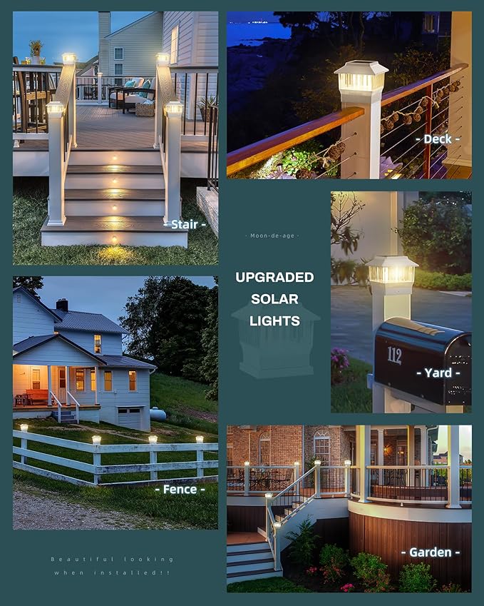 50 Lumen Solar Post Lights, 3 Modes Outdoor Deck Fence Post Cap Lights - 4x4 3.5x3.5 4.5x4.5 or 5.5x5.5, LED Landscaping Patio Garden Yard Decoration Waterproof (1 Pack, White)