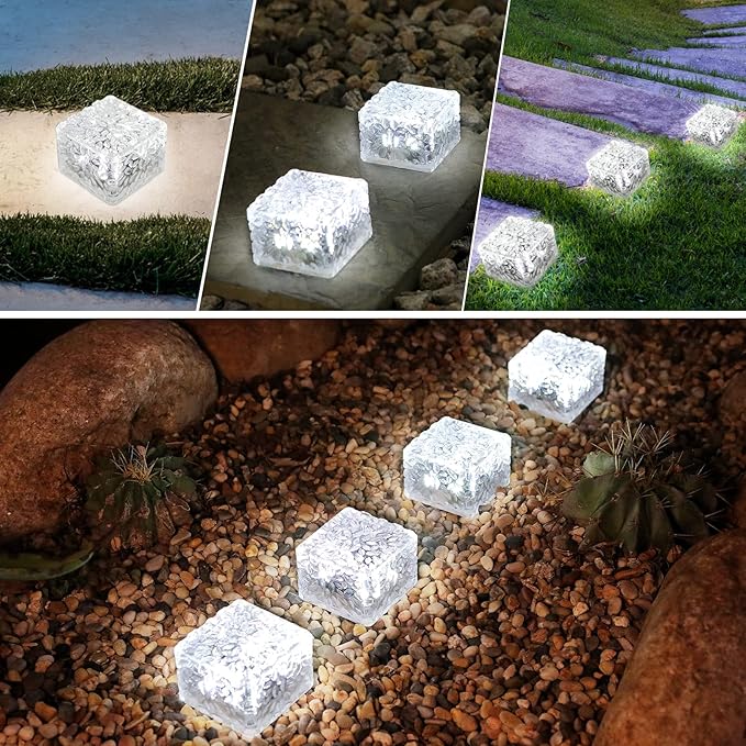 6 Pack Solar Brick Lights Landscape Path Light Garden Decoration Yard Paver Road Lighting Recessed Paver for Garden, Pathway, Patio, Walkway Decor