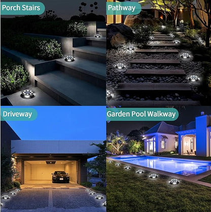 Solar Ground Lights, 8 Pack 12 LED Solar Disk Lights Outdoor Waterproof In-Ground Landscape Lighting for Garden Pathway Yard Lawn Patio Deck Driveway Walkway Outside Decor (Cold White)