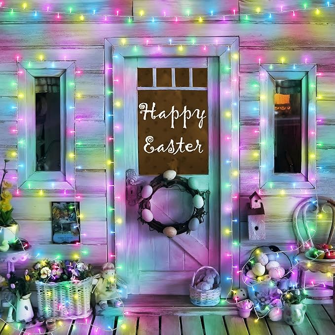 Lomotech Easter Lights Battery Operated - 2 Pack Total 33ft 100 LED Battery String Lights 8 Modes Waterproof with Timer for Home, Garden, Party, Holiday, Tree Decoration