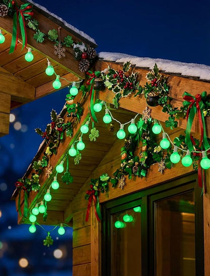 25FT G40 LED Outdoor St. Patrick's Day Green String Lights, St. Patrick's Day Decorations Lights with 27 Shatterproof Globe Bulbs, Hanging Patio Lights for Backyard Garden Party Wedding Christmas
