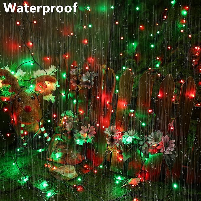 Joomer Battery Christmas Lights, 66ft 200LED Fairy Lights Battery Operated Timer 8 Modes Waterproof for Outdoor Home Garden Party Holiday Christmas Trees Decoration (Red Green)