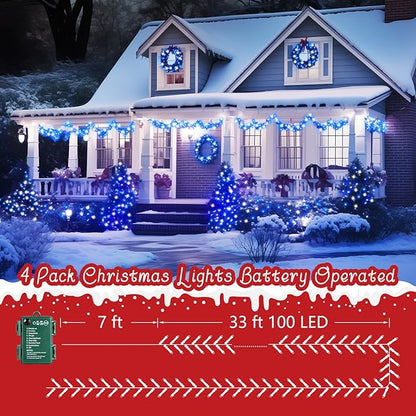4-Pack 132ft Christmas LED String Lights, Waterproof Timer Lights