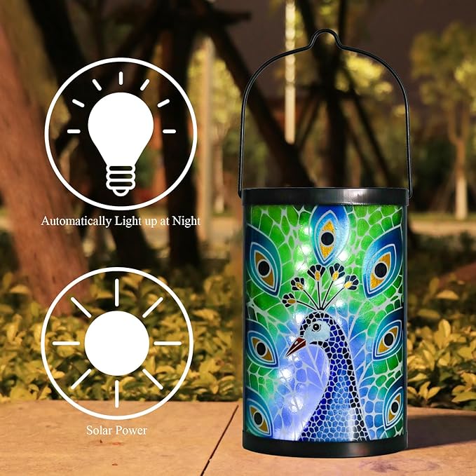 Solar Peacock Lanterns, Patio Hanging LED Decor
