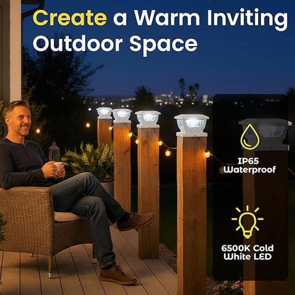 Brighticonic Solar Post Cap Lights Outdoor for 4x4, 3x3 – Auto On/Off Post Lights Solar Powered - Easy Install, IP65 Waterproof Deck & Fence Lights – Long Lasting Battery – 120 Lumen, CoolWhite - 2pck