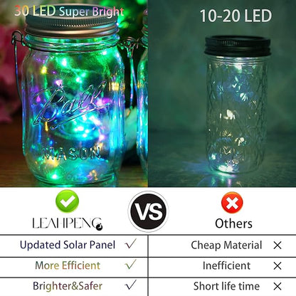 SmilingTown 30 LED 10 Packs Solar Mason Jar Lights [Updated] Fairy Firefly Jar Lids String Lights with Hangers Waterproof Patio Yard Garden Wedding Party Decoration - Colorful (NO Jars)