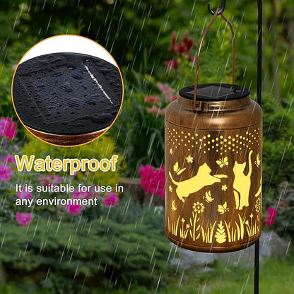 Cat Gifts Solar Lanterns Outdoor Waterproof, Birthday Gifts for Women, Mom, Metal Hanging Solar Lights Outdoor for Patio Porch Yard Backyard Garden Decor