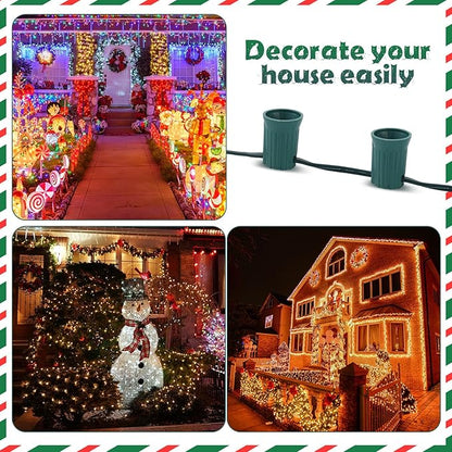 100 ft C9/e17 Ul Listed String Light Cord Wire Spool, Christmas C9 Light Wire Stringer Strand Set for Outdoor Patio Xmas Tree Roofline, 12 Spacing, Green