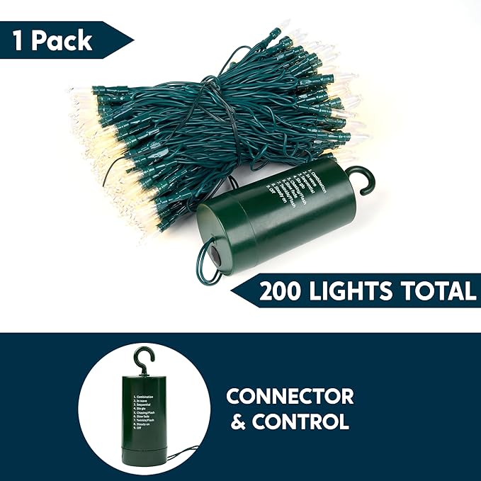Joiedomi LED Christmas String Lights,200 Count 66.3FT Battery Operated Christmas Tree Fairy Lights with 8 Modes,Multifunction Green Wire for Xmas Decor Party Holiday House,Warm White