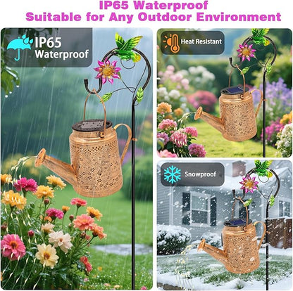 VOOKRY 2 Pack Hummingbird Metal Solar Watering Can Lights, Solar Lights Outdoor Waterproof, Birthday Gifts for Women Mom Grandma, Hanging Lanterns Decorative Garden Decor for Outside Yard Patio Lawn
