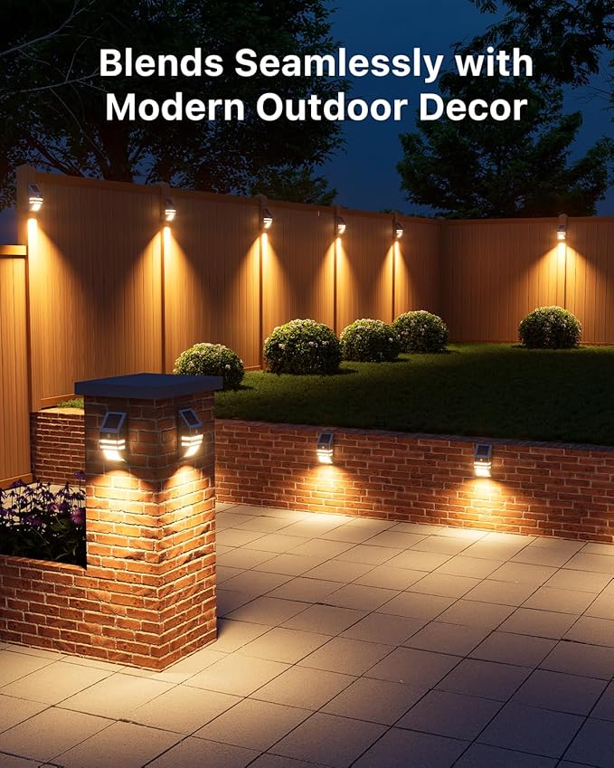 8 Pack Solar Stainless Steel Fence Lights Outdoor Waterproof Motion Sensor Wall Sconce for Backyard Post, Deck, Porch, Stair Rail, Dock, Gate, Walkway, Steps, Patio, Garden, Ambiance Warm Lighting