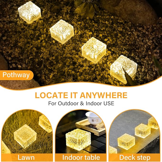 Solar Brick Lights Outdoor Waterproof Patio Brick Lights Garden Decor for Outside 6 Packs for Patio,Yard,Walkway,Pathway Decor