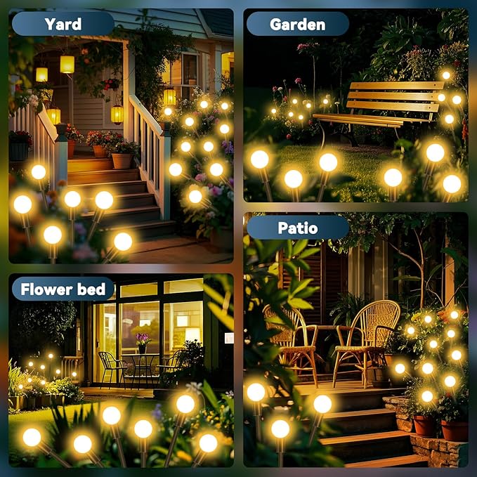 Solar Garden Lights Outdoor Waterproof, 2 Pack 16 LED Swaying Firefly Lights Outdoor Decor Light for Pathway Party Christmas Decoration, Unique Gifts for Women, Warm White