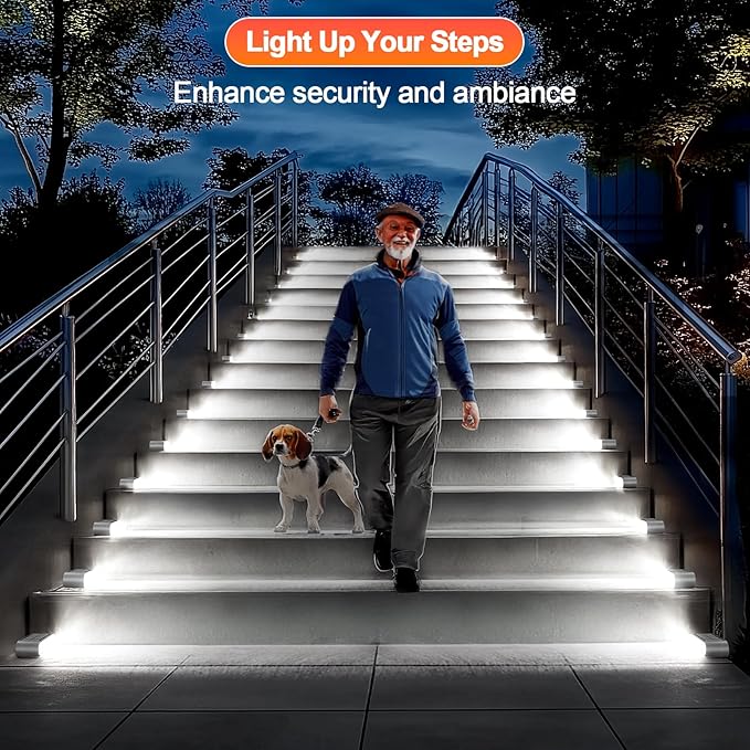Solar Step Lights for Outside, 6-Pack Stair Light Outdoor Waterproof IP67, 14 LED Cool White Light Solar Powered Lighting for Steps, Stairs, Deck, Patio, Walkway, Front Porch Decor