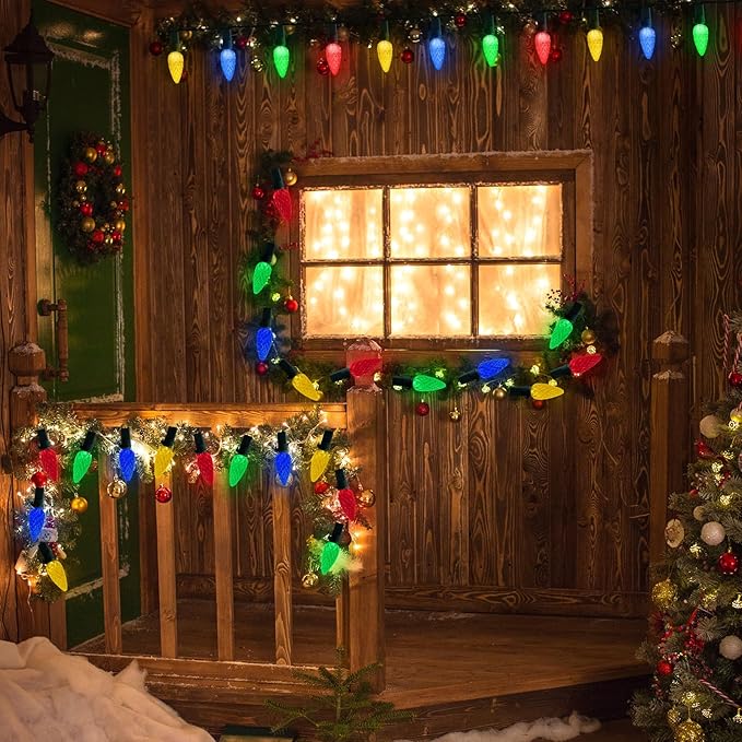 Christmas Decorations Solar Strawberry String Lights Outdoor,50LED Multicolor C6 Strawberry with Xmas Gifts Decor,Waterproof Solar Christmas Lights for Home,Porch,Tree,Roofline Decor