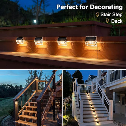 Solar Outdoor Lights, 16 Pack Solar Fence Deck Lights Waterproof Solar Powered Outside Lighting for Step Railing Wall Pool Stair Yard Garden Patio Pool Decorations (Warm White)