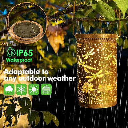 Fabuday Dragonfly Lotus Outdoor Solar Lantern Waterproof - Hanging Solar Power 8 Color Light Led for Outside, Garden Decor for Patio, Porch, Balcony, Yard and Deck, Gardening Gifts for Women Mom