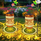 Hummingbird Solar Lantern Set 2-Pack, Rustic Garden Lighting