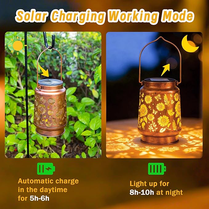 Sunflower Solar Lantern Lights, Outdoor Lanterns Garden Decor, Hanging Solar Lantern for Backyard Porch Patio Table Yard Balcony Lawn Pathway, Gifts for Women Grandma Mom, 1PCS