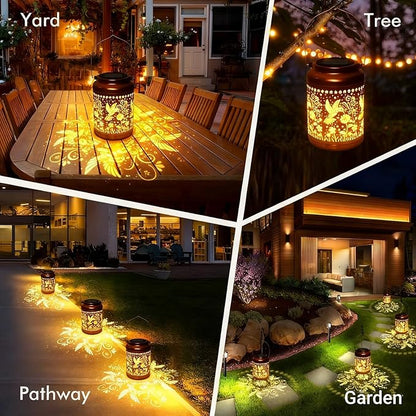 Gifts for Women Mom, 2 Pack Solar Lanterns Outdoor Garden Solar Lights Waterproof Hummingbird Decorative Hanging Metal Lights Gardening Gift for Outside Yard, Patio, Backyard, Farm