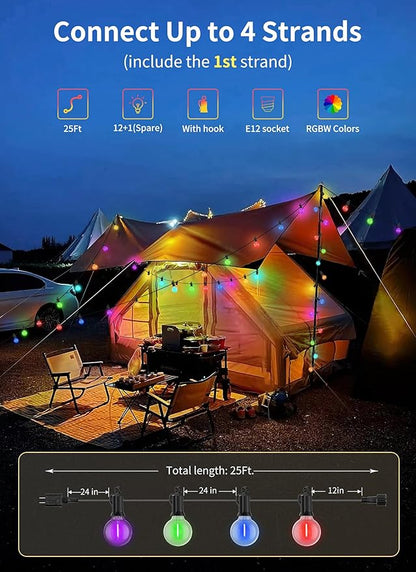 Brightown RGBW Outdoor String Lights, 29FT LED Patio Lights with Remote and Timer, Commercial Grade Waterproof Hanging Lights with 13 Shatterproof Bulbs(1 Spare) for Backyard Porch Garden Party Decor