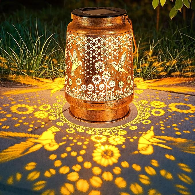 2 Pack Solar Solar Lanterns Outdoor with Shepherd Hook Waterproof Hummingbird Sunflower Garden Decor LED Hanging Light Decor for Yard, Patio, Table, Lawn, Perfect Christmas gift for Mate, Mom, Grandma