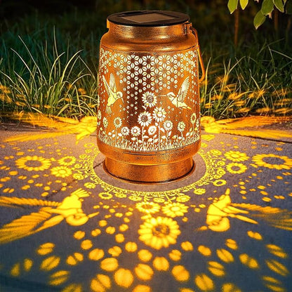 2 Pack Solar Solar Lanterns Outdoor with Shepherd Hook Waterproof Hummingbird Sunflower Garden Decor LED Hanging Light Decor for Yard, Patio, Table, Lawn, Perfect Christmas gift for Mate, Mom, Grandma