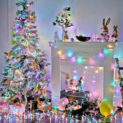 JMEXSUSS 4 Pack 50 LED Battery Operated String Lights Easter, Each 16.5ft String Lights Outdoor Waterproof, 8 Modes Pastel Easter Light Indoor with Timer for Party Christmas Garden Bedroom