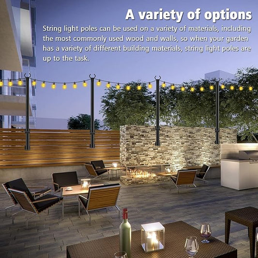 10 Pack 5Ft String Light Poles,Outside String Lights,Outdoor Light Poles,Metal Poles Stand for Patio,Backyard,Deck