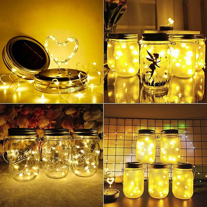 SmilingTown Solar Mason Jar Lights 10 Pack 20 LED Waterproof Outdoor Fairy Firefly String Light Lids with 10 Hangers Rust Resist for Patio Lawn Garden Wedding Lantern Decor No Jars (Warm White)
