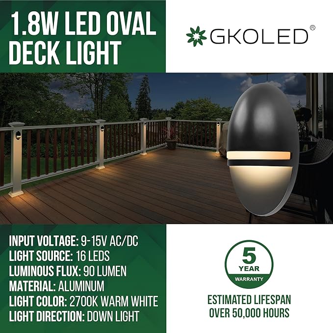 GKOLED 2-Pack Low Voltage LED Post Light, Outdoor Waterproof Landscape Deck Lights with 2W Integrated LED Chips, 9-15V AC/DC, 2700K, Die-cast Aluminum, Matte Black Powder Coated Finish