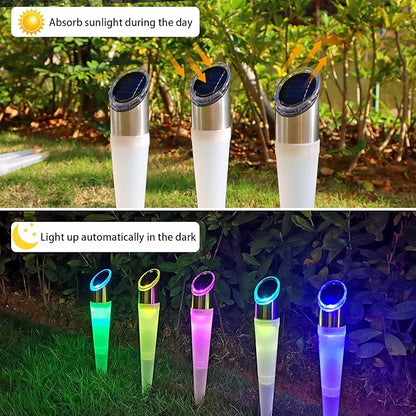 pearlstar Solar Lights Outdoor Garden Pathway Lights LED White&Color Changing Landscape Lighting Waterproof for Path Lawn Patio Yard Walkway Driveway,4 LED Bulbs& 2 Lights Effect (6pack)