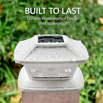 Davinci Lighting Flexfit Solar Outdoor Post Cap Lights - Includes Bases for 4x4 5x5 6x6 Wooden Posts - Bright LED Light - Pearl White (2 Pack)