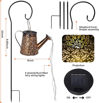 Solar Watering Can Lights with Cascading Lights,Solar Lantern Light Outdoor,Large Hanging Solar Powered Lantern Outdoor,Garden Porch Patio Yard Decor,Gardening Gifts for Women