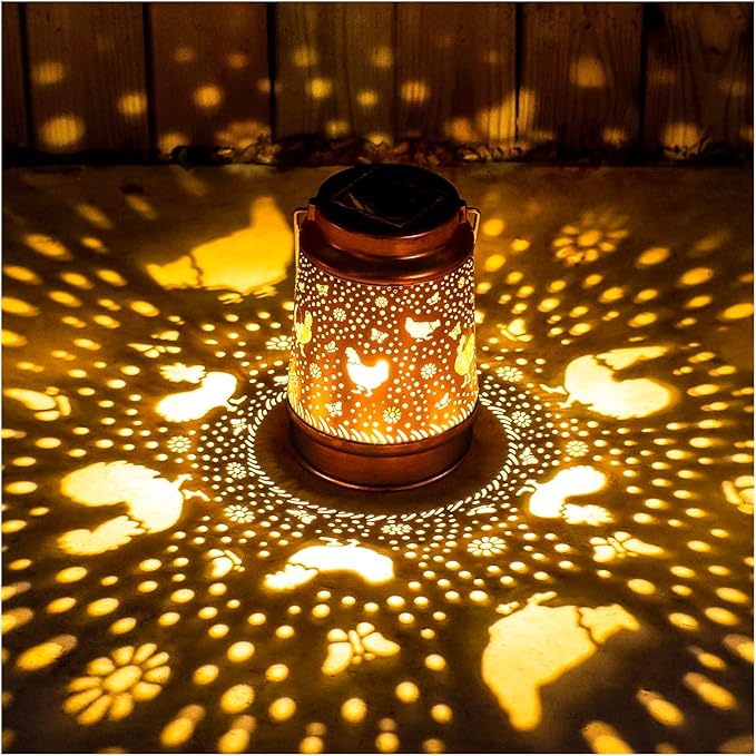 Chicken Solar Lanterns Outdoor Waterproof Hanging Solar Lights Chicken Gifts for Women Men Metal Decorative LED Lanterns for Garden Decor,Yard,Patio,Lawn,Pathway,Landscape
