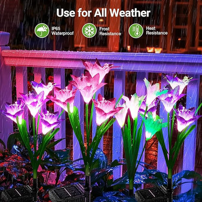KOOPER Outdoor Solar Lights, 6 Pack Solar Garden Light with Bigger Lily Flowers, Waterproof 7 Color Changing Solar Lights Outdoor - Bigger Panel for Patio Yard Garden Decoration, Gift for Mom
