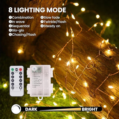 120 LED Fairy Lights, 14.7ft String Lights with Remote, 8 Modes Timer Twinkle Lights Battery Operated, Fairy Lights for Bedroom Wreath Party Window Wedding Christmas Tree Decoration,Warm White