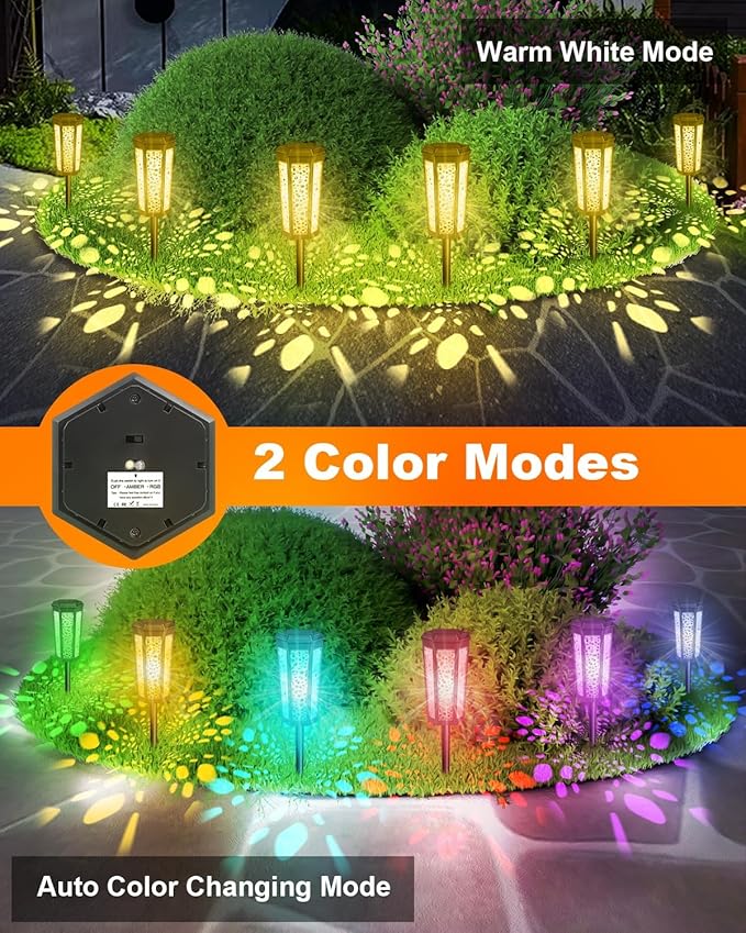 Colored Solar Powered Pathway Landscape Lights Outdoor Warm White & RGB Dusk to Dawn Waterproof for Garden Sideway Outside, Patio, Path, Yard, Walkway, Driveway, 2 Modes 8 Pack Accent Modern Design