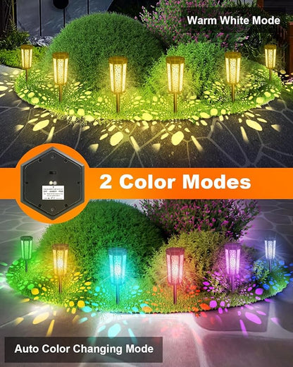 Colored Solar Powered Pathway Landscape Lights Outdoor Warm White & RGB Dusk to Dawn Waterproof for Garden Sideway Outside, Patio, Path, Yard, Walkway, Driveway, 2 Modes 8 Pack Accent Modern Design