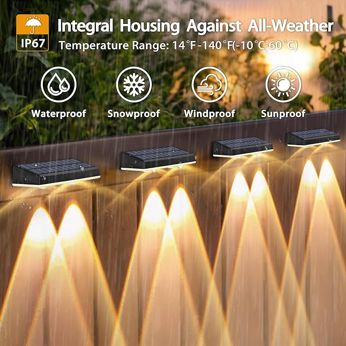 Solar Fence Lights Outdoor, 20-Pack 120LM Fence Lights Solar Powered, IP67 Waterproof Dusk to Dawn Auto On/Off 12+ Hours for Outside/Backyard/Wall/Step/Patio/Deck/Pool (Warm White & RGB 7 Colors)